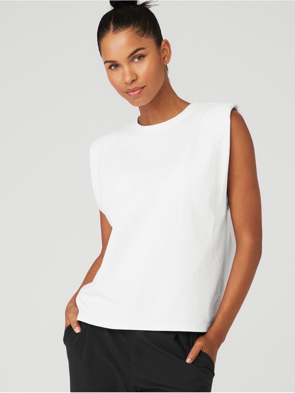 ALO Yoga White Padded-Shoulder Muscle Tank